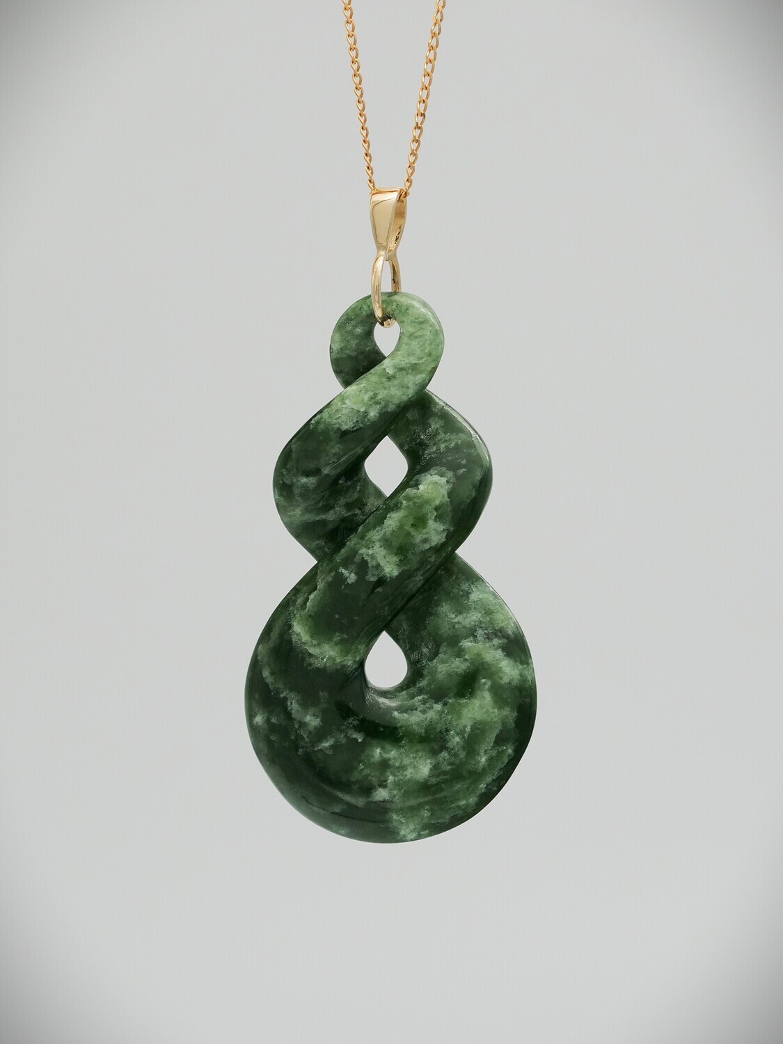 Moko Pounamu Double Pikorua NZ Genuine Kahotea Greenstone & 9ct Gold - Maraetai Moko Pounamu Double Pikorua NZ Genuine Kahotea Greenstone & 9ct Gold - Maraetai