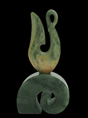 Moko Pounamu Matau (Hook) NZ Genuine Marsden Flower & Kawakawa Greenstone - Whangaruru Moko Pounamu Matau (Hook) NZ Genuine Marsden Flower & Kawakawa Greenstone - Whangaruru