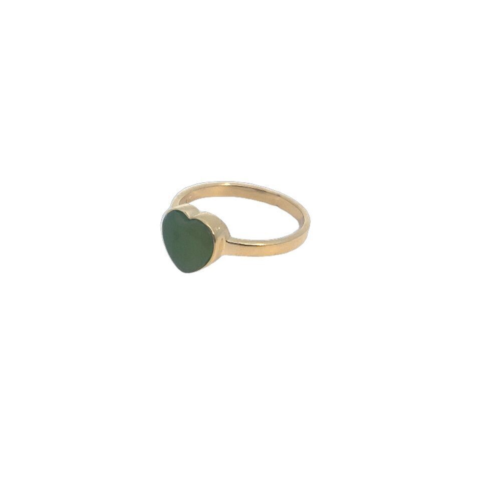 Moko Pounamu Manawa (Heart) Greenstone & 9ct Gold Ring - 60HRg