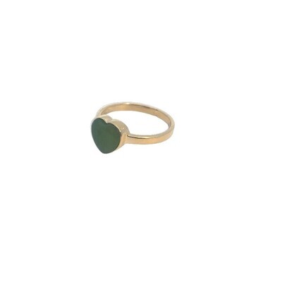 Moko Pounamu Manawa (Heart) Greenstone & 9ct Gold Ring - 60HRg Moko Pounamu Manawa (Heart) Greenstone & 9ct Gold Ring - 60HRg