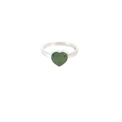 Moko Pounamu NZ Greenstone and Silver Heart Ring - 60HR Moko Pounamu NZ Greenstone and Silver Heart Ring - 60HR