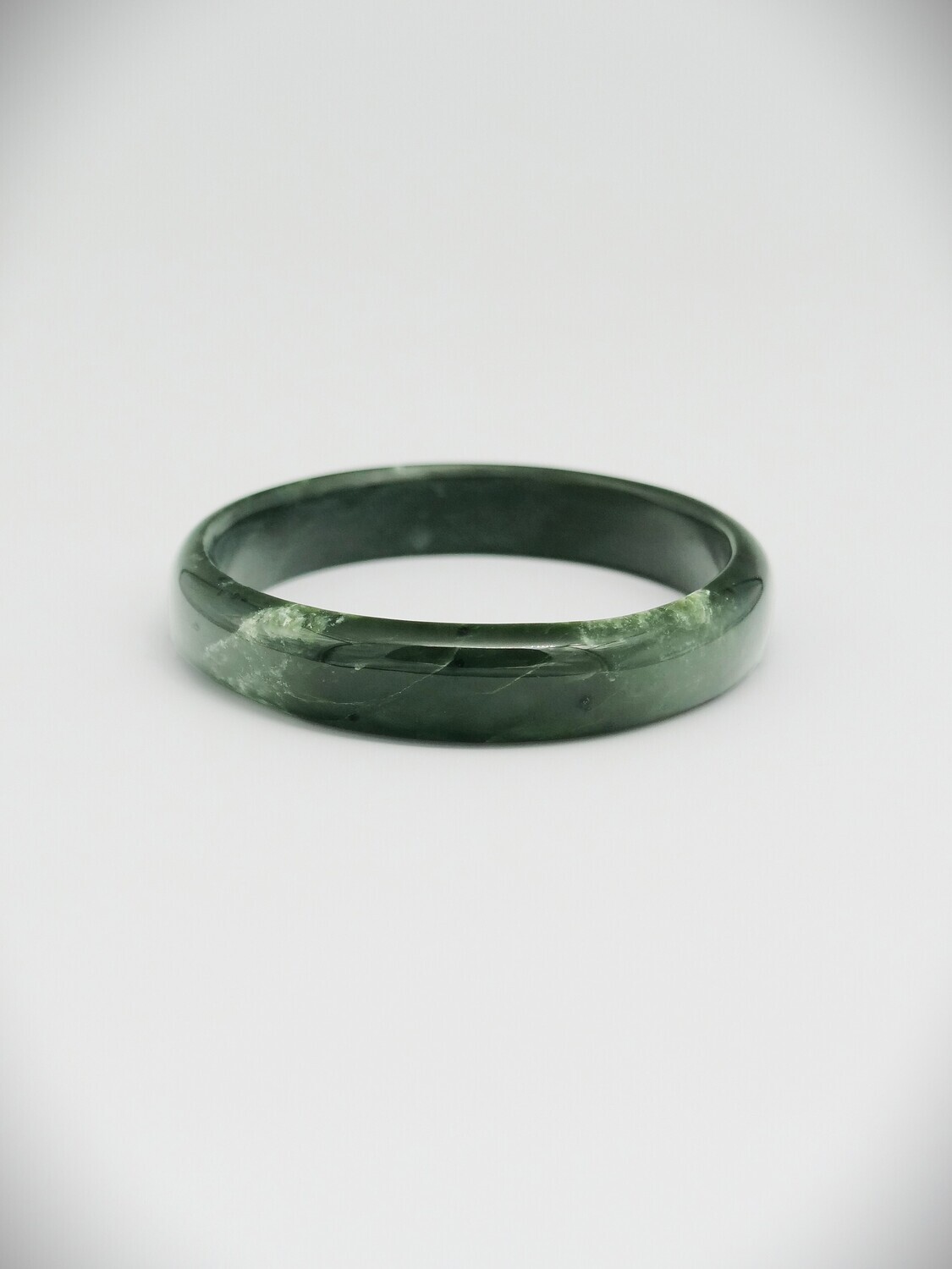 Moko Pounamu Solid Bangle NZ Genuine  Kawakawa Flower Greenstone  - Omori 74mm