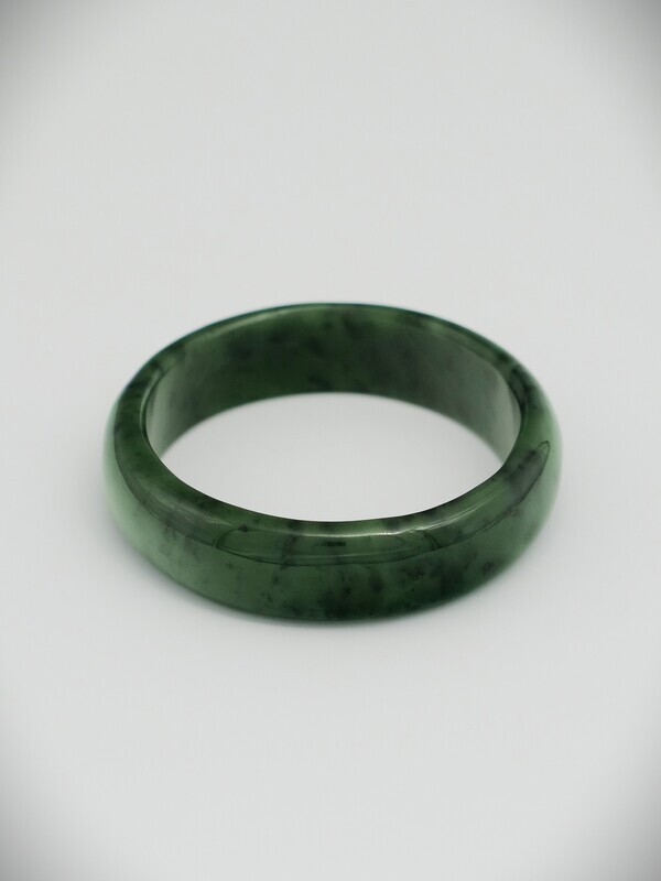Moko Pounamu Solid Bangle NZ Genuine  Kawakawa Greenstone  - Motupiko 73mm