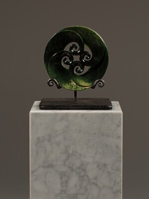 Moko Pounamu Porohita (Disc) Koru NZ Genuine Marsden Flower Greenstone - Okahutai Moko Pounamu Porohita (Disc) Koru NZ Genuine Marsden Flower Greenstone - Okahutai
