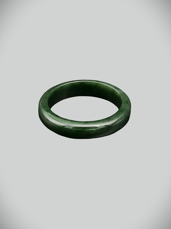 Moko Pounamu Solid Bangle NZ Genuine  Kahurangi Greenstone  - Ti Kouka 63mm
