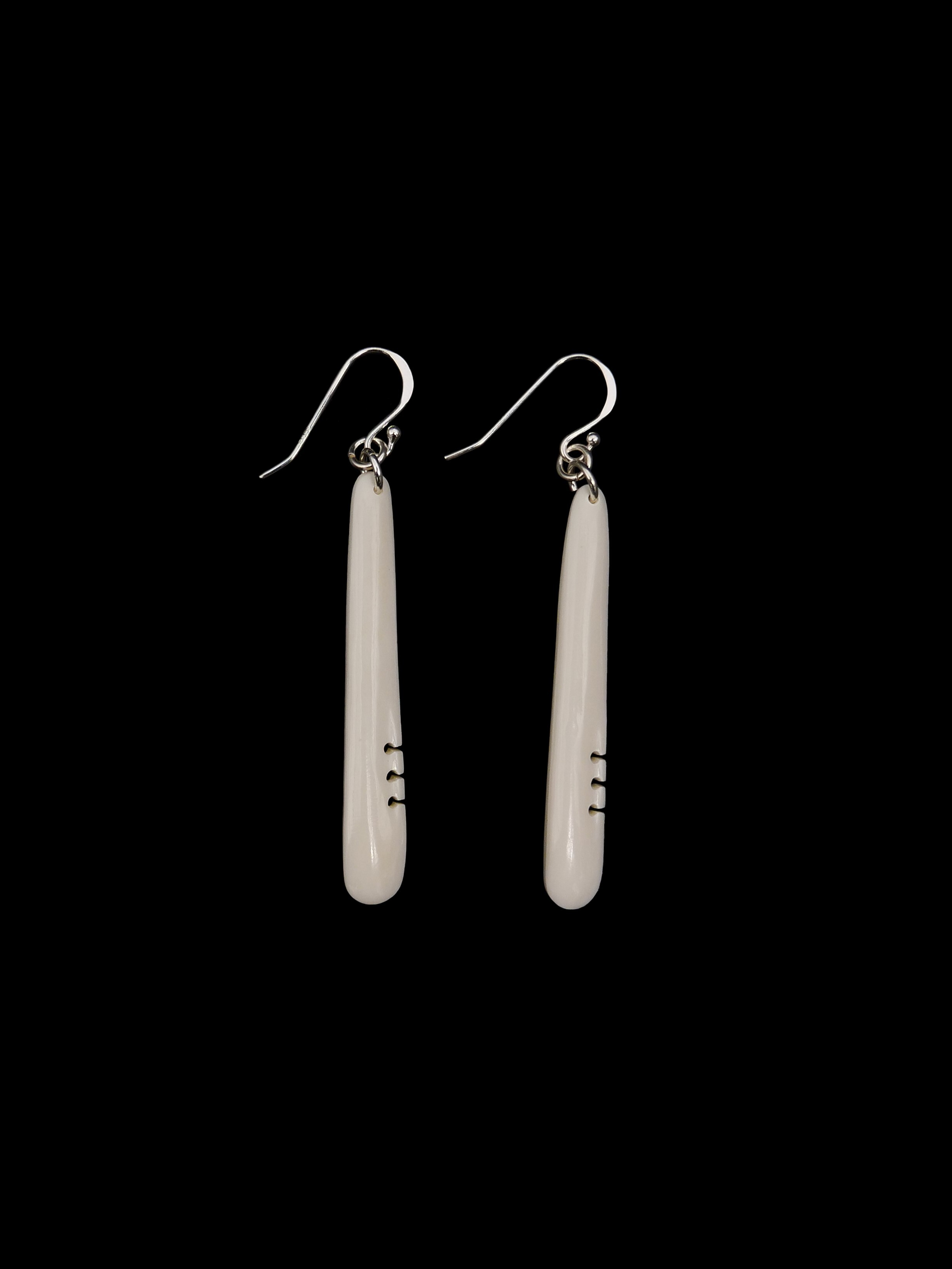 Moko Pounamu Bone & Sterling Silver  Earrings - AB53