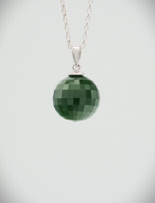 Moko Pounamu Faceted ball Kawakawa Greenstone and Sterling Silver Moko Pounamu Faceted ball Kawakawa Greenstone and Sterling Silver