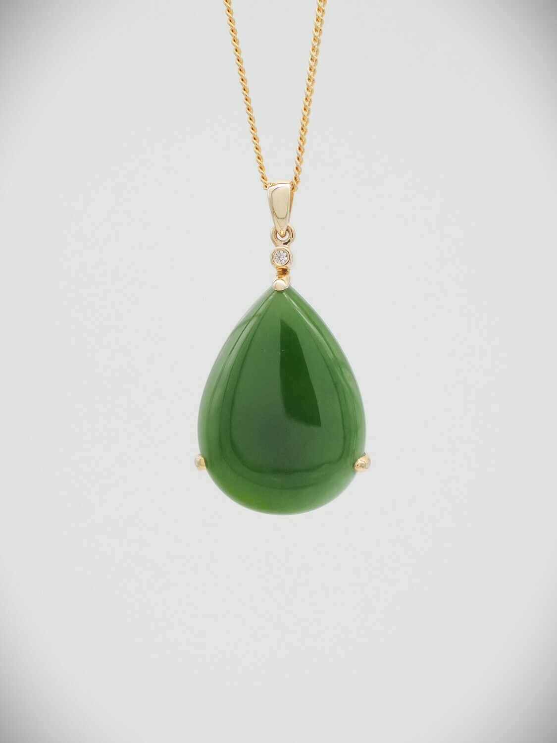 Moko Pounamu Kahurangi Greenstone, Diamond and 14ct Gold Teardrop Pendant 10760 Moko Pounamu Kahurangi Greenstone, Diamond and 14ct Gold Teardrop Pendant 10760