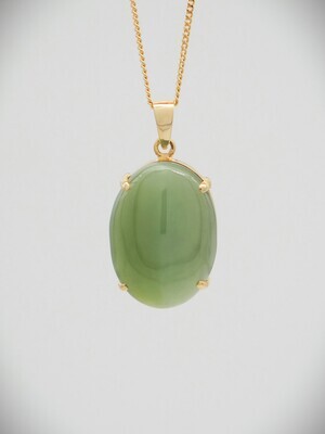 Moko Pounamu NZ Genuine Inanga Greenstone and 14ct Gold Cats Eye Pendant 10761