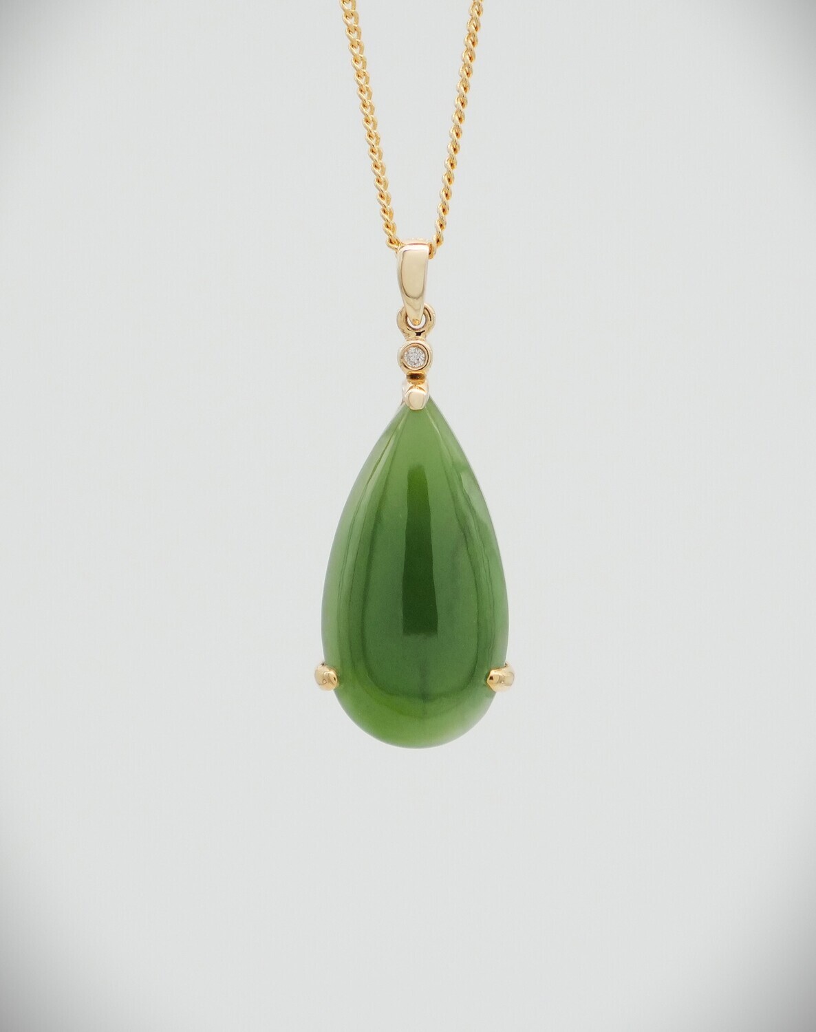Moko Pounamu Kahurangi Greenstone, Diamond and 14ct Gold Teardrop Pendant 10762 Moko Pounamu Kahurangi Greenstone, Diamond and 14ct Gold Teardrop Pendant 10762