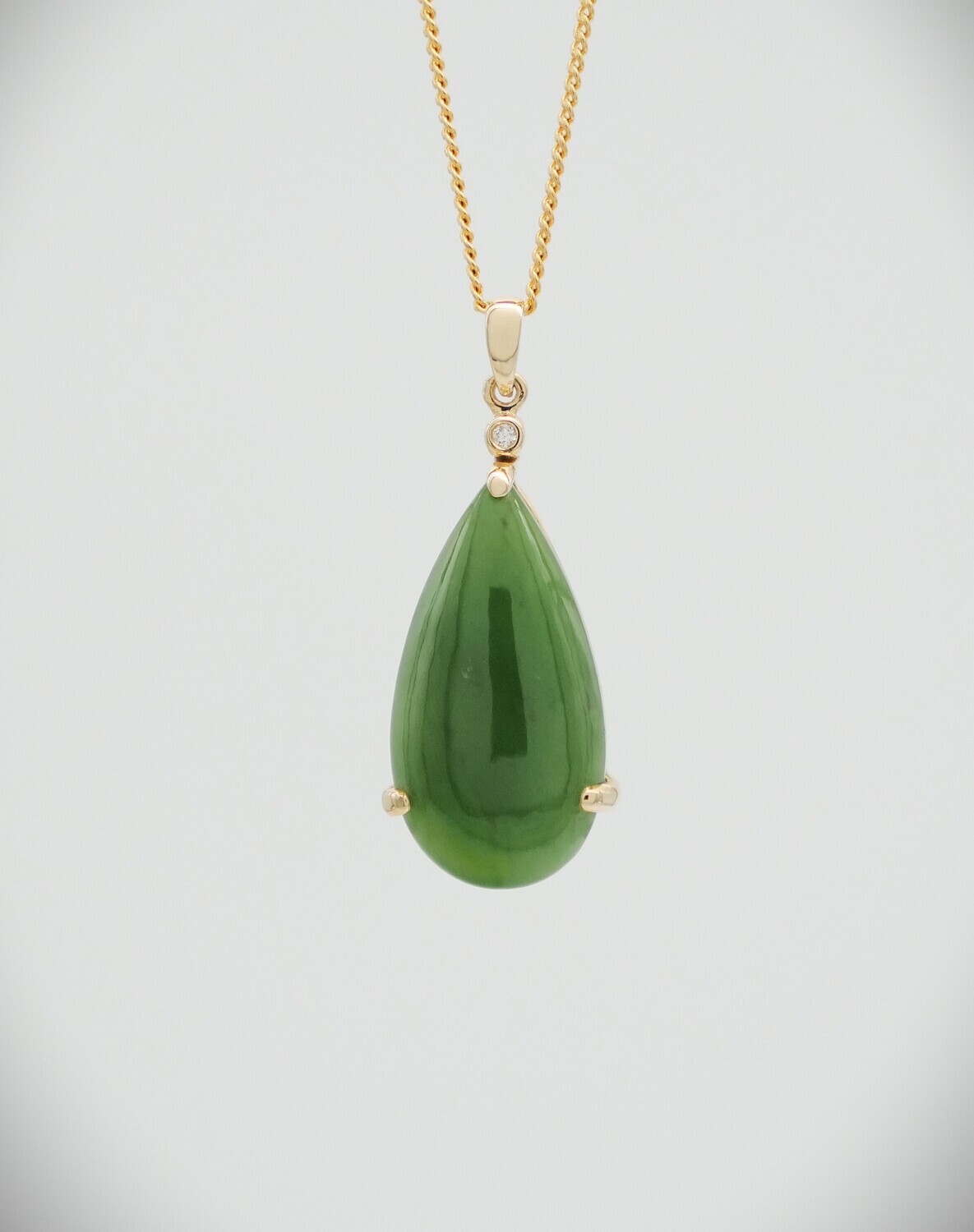 Moko Pounamu Kahurangi Greenstone, Diamond and 14ct Gold Teardrop Pendant 10763 Moko Pounamu Kahurangi Greenstone, Diamond and 14ct Gold Teardrop Pendant 10763