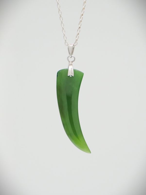 Moko Pounamu Rei Niho (Whales Tooth) NZ Genuine Kahurangi Greenstone & Sterling Silver Pendant Moko Pounamu Rei Niho (Whales Tooth) NZ Genuine Kahurangi Greenstone & Sterling Silver Pendant