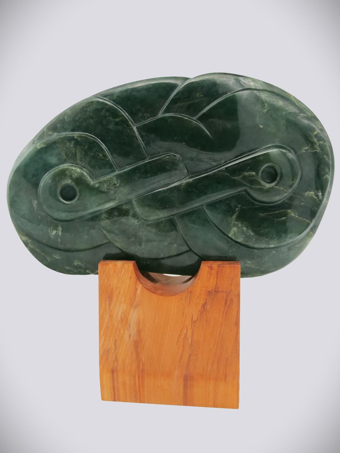 Moko Pounamu Celtic influenced Sculpture - NZ Genuine Kawakawa Greenstone - Wakatipu Moko Pounamu Celtic influenced Sculpture - NZ Genuine Kawakawa Greenstone - Wakatipu