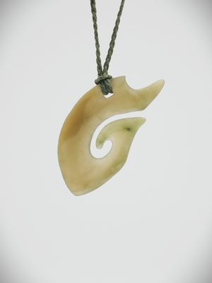 Moko Pounamu Hei Matau (Hook) NZ Genuine Inanga Greenstone - Mawheraiti Moko Pounamu Hei Matau (Hook) NZ Genuine Inanga Greenstone - Mawheraiti