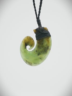 Moko Pounamu Hei Matau (Hook) NZ Genuine Totoweka Greenstone - Paerau Moko Pounamu Hei Matau (Hook) NZ Genuine Totoweka Greenstone - Paerau
