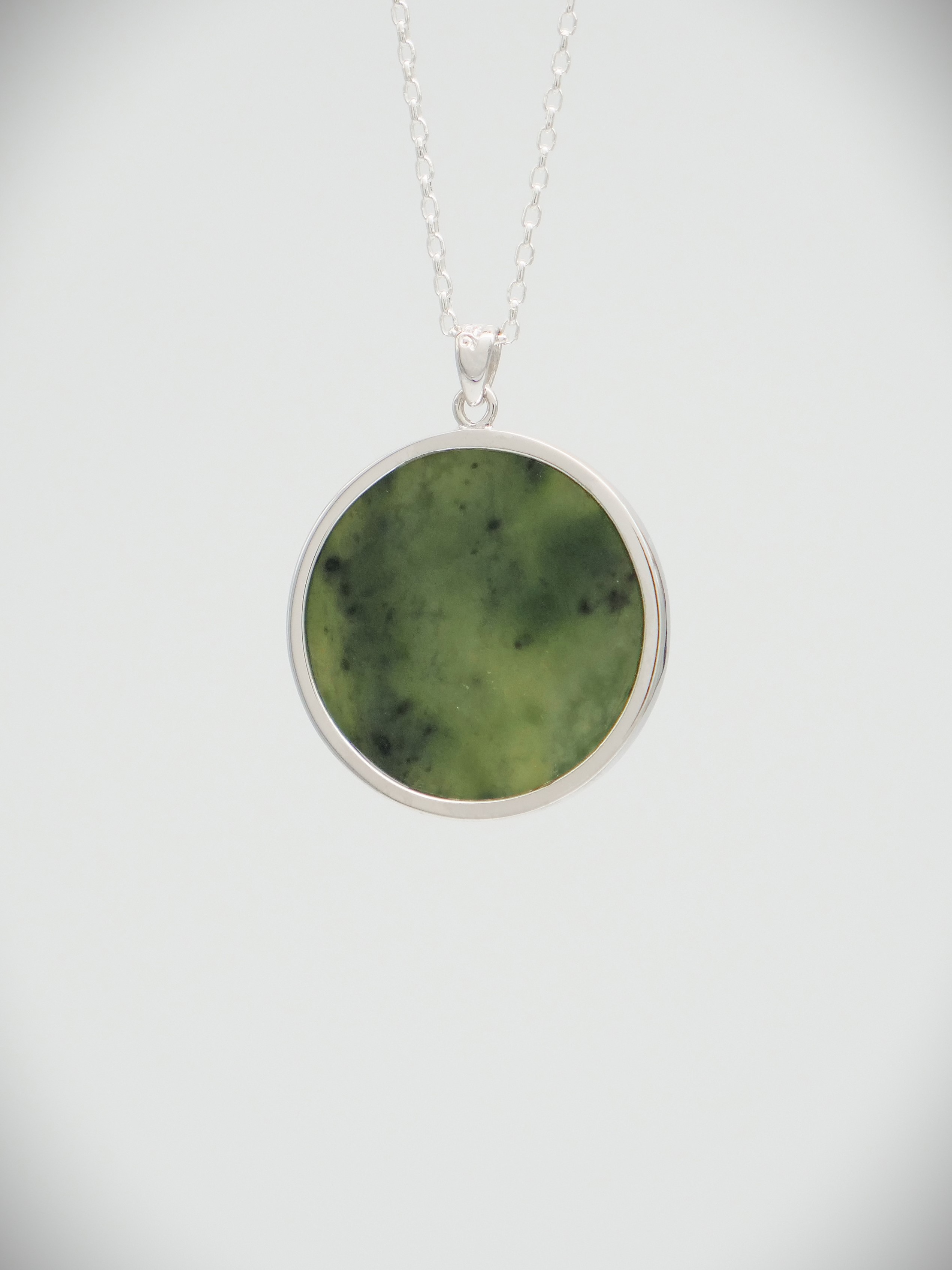 Moko Pounamu Greenstone and Sterling Silver Kiwi Coin Pendant