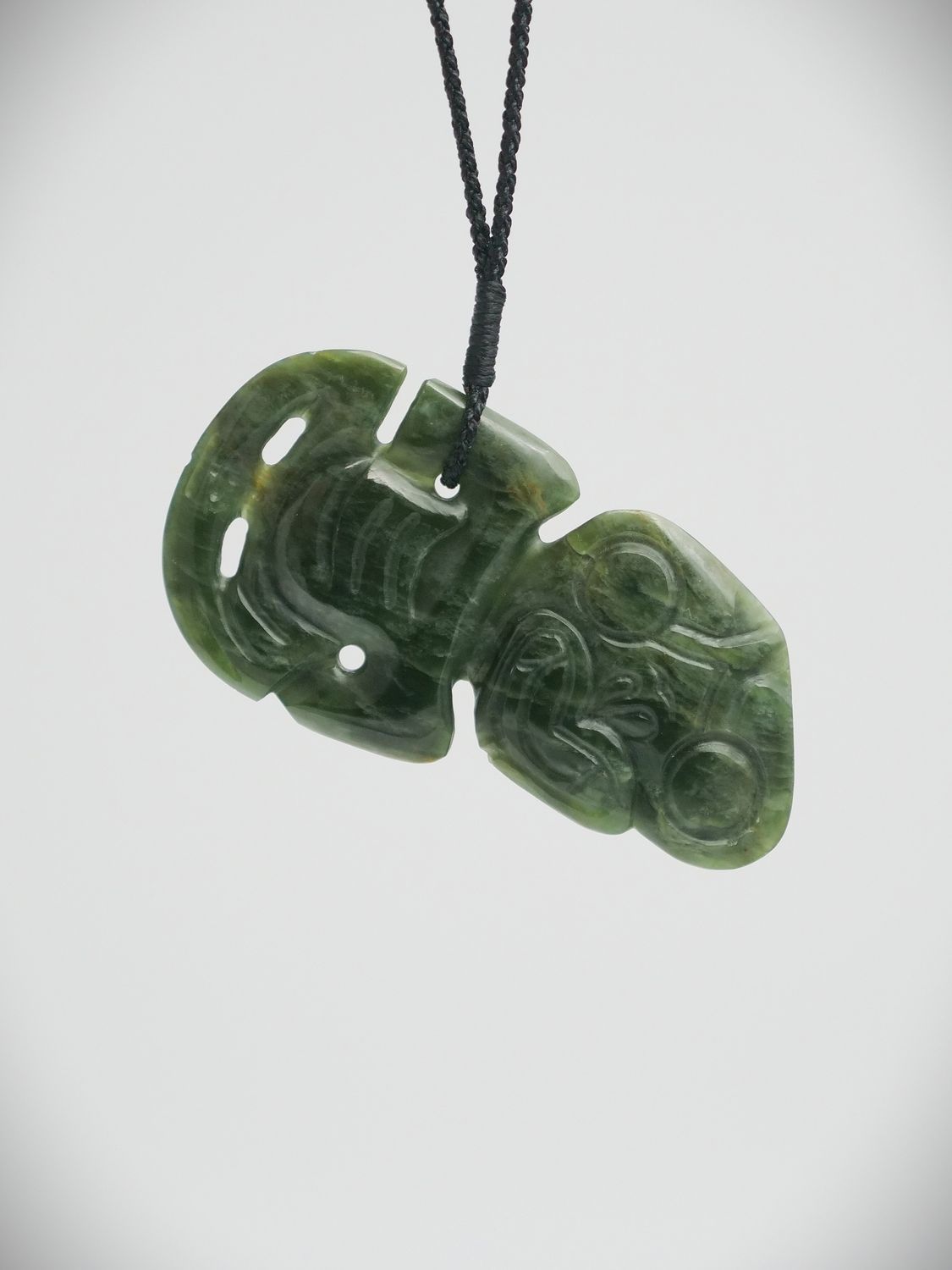 Moko Pounamu Hei Tiki Genuine NZ Marsden Flower Greenstone - Aparima Moko Pounamu Hei Tiki Genuine NZ Marsden Flower Greenstone - Aparima