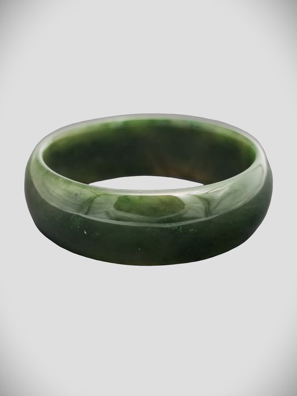 Moko Pounamu Solid Bangle NZ Genuine  Kawakawa Greenstone  - Tawanui 61mm