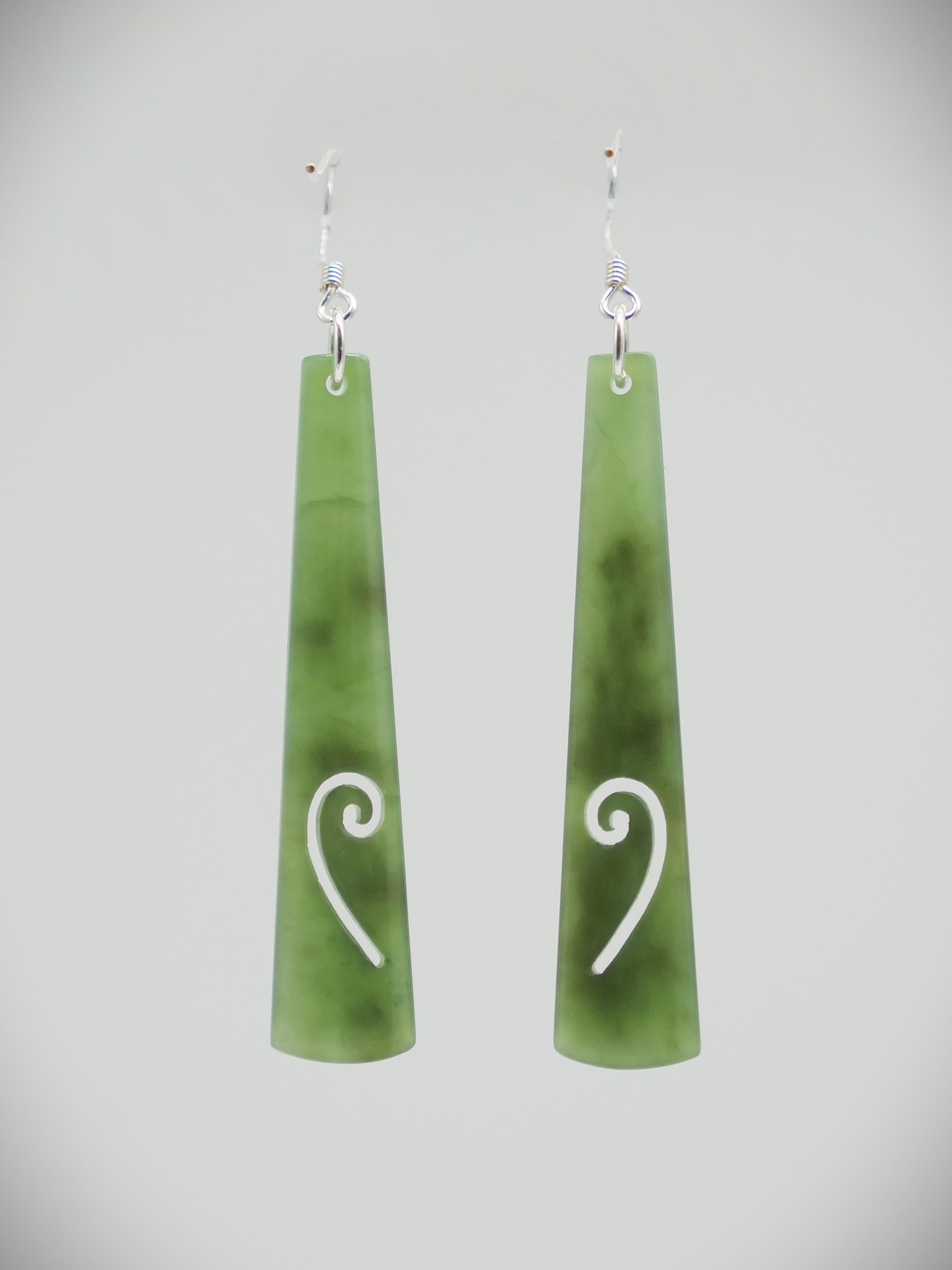 Moko Pounamu NZ Genuine Kahurangi Greenstone & Sterling Silver Earrings with Koru  KDE1