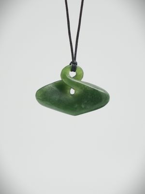 Moko Pounamu Contemporary Single Pikorua (Twist) NZ Genuine Kawakawa Greenstone - Hinau Moko Pounamu Contemporary Single Pikorua (Twist) NZ Genuine Kawakawa Greenstone - Hinau