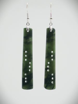 Moko Pounamu NZ Kawakawa Greenstone & Sterling Silver Earrings 11766 Moko Pounamu NZ Kawakawa Greenstone & Sterling Silver Earrings 11766