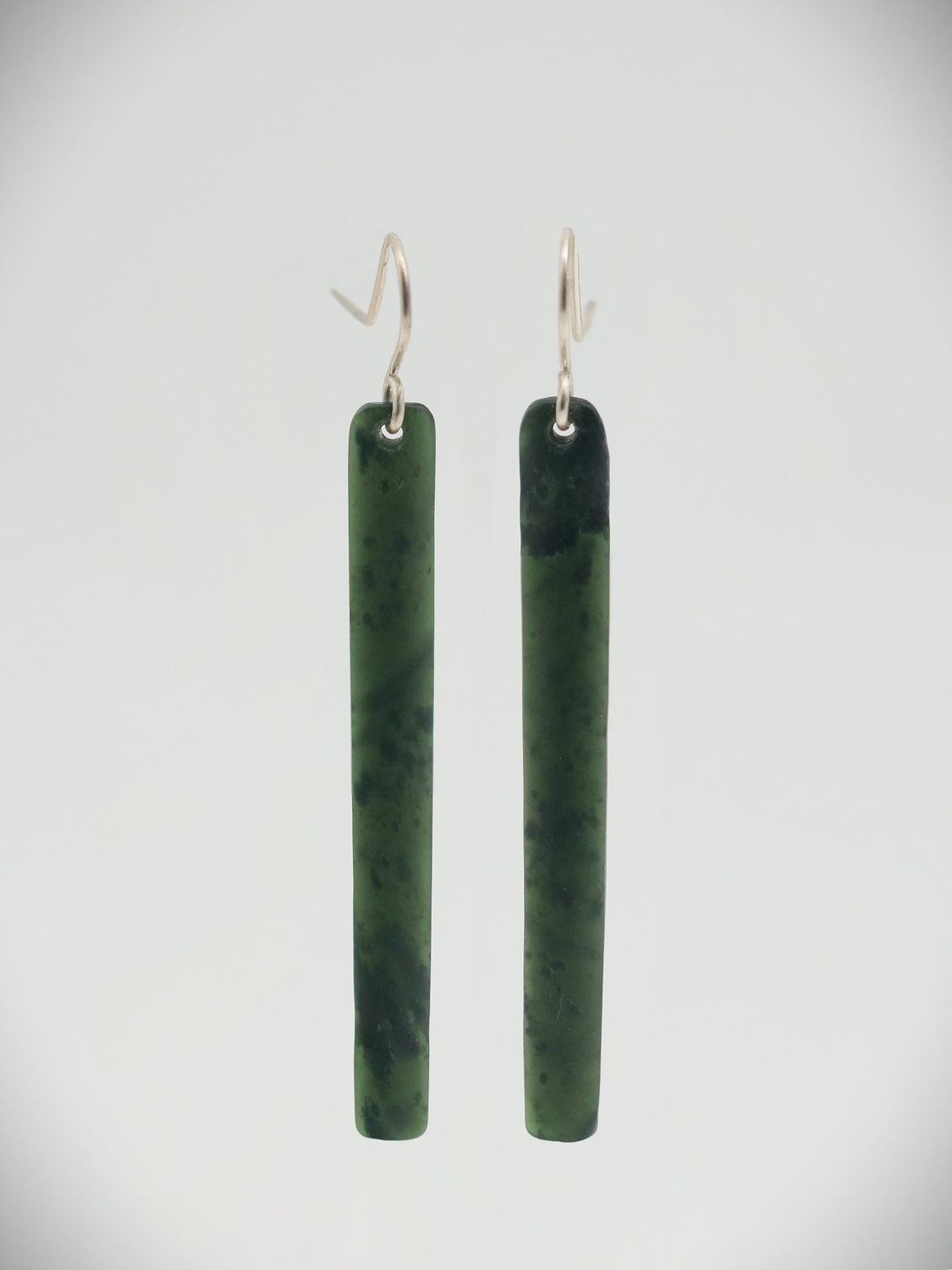 Moko Pounamu NZ Kawakawa Greenstone and Sterling Silver Drop Earrings 11822 Moko Pounamu NZ Kawakawa Greenstone and Sterling Silver Drop Earrings 11822