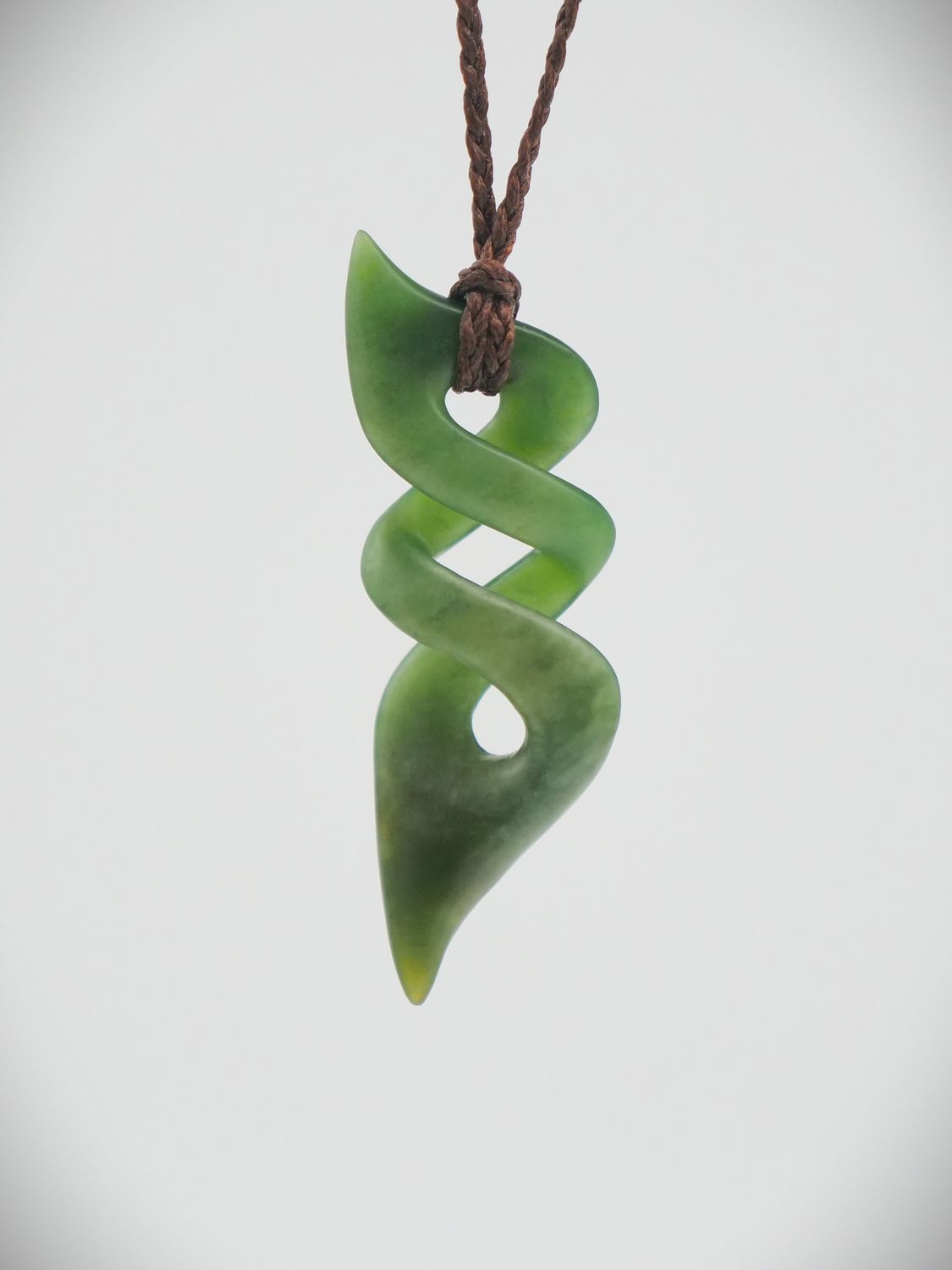 Moko Pounamu Contemporary Double Pikorua NZ Genuine Marsden Flower Greenstone - Kauru Moko Pounamu Contemporary Double Pikorua NZ Genuine Marsden Flower Greenstone - Kauru