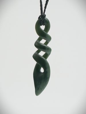 Moko Pounamu Triple Pikorua (Twist) NZ Genuine Kawakawa Flower Greenstone - Tutoko Moko Pounamu Triple Pikorua (Twist) NZ Genuine Kawakawa Flower Greenstone - Tutoko