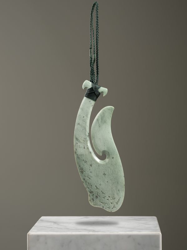 Moko Pounamu Hei Matau (Hook) NZ Genuine Auhunga Greenstone - Te Moana Moko Pounamu Hei Matau (Hook) NZ Genuine Auhunga Greenstone - Te Moana