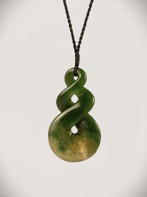 Moko Pounamu Double Pikorua (Twist) NZ Genuine Kahurangi Flower Greenstone - Waihi Moko Pounamu Double Pikorua (Twist) NZ Genuine Kahurangi Flower Greenstone - Waihi