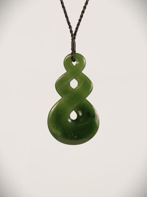 Moko Pounamu Double Pikorua (Twist) NZ Genuine Kahurangi Flower Greenstone - Punawai Moko Pounamu Double Pikorua (Twist) NZ Genuine Kahurangi Flower Greenstone - Punawai