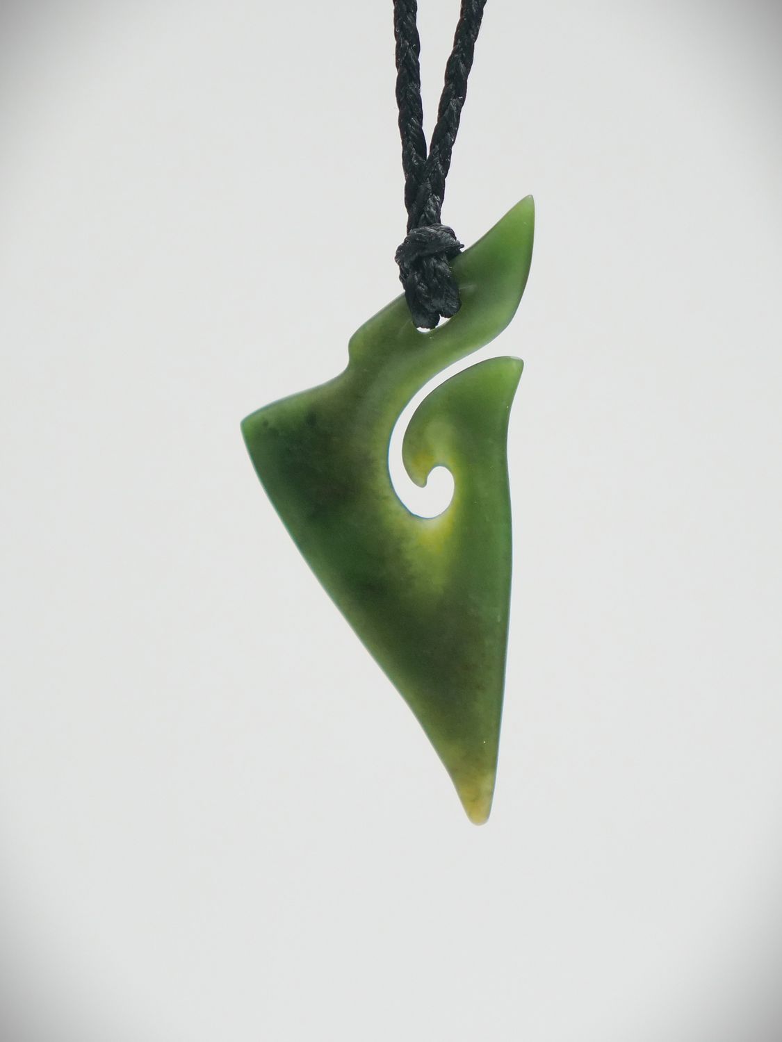 Moko Pounamu Hei Matau (Hook) NZ Genuine Kawakawa Greenstone - Hororata Moko Pounamu Hei Matau (Hook) NZ Genuine Kawakawa Greenstone - Hororata