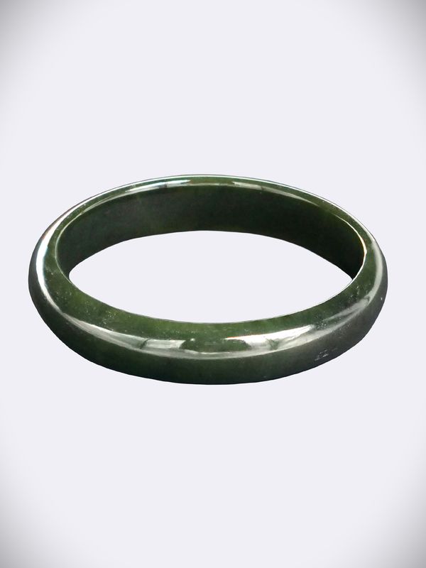 Moko Pounamu Solid Bangle NZ Genuine  Kawakawa Greenstone  - Tika 58mm