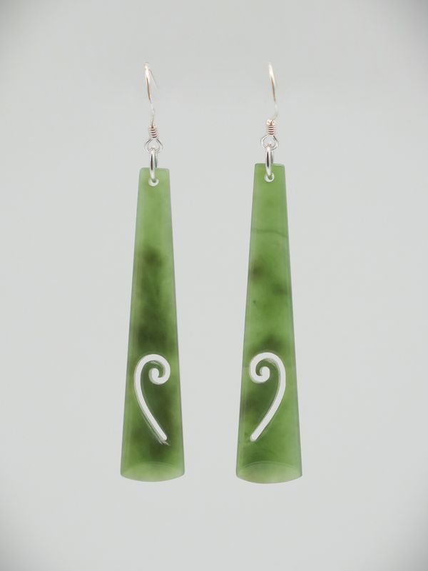 Moko Pounamu All Blacks Piko Drop Kahurangi Greenstone & Sterling Silver Earrings  - ABER1