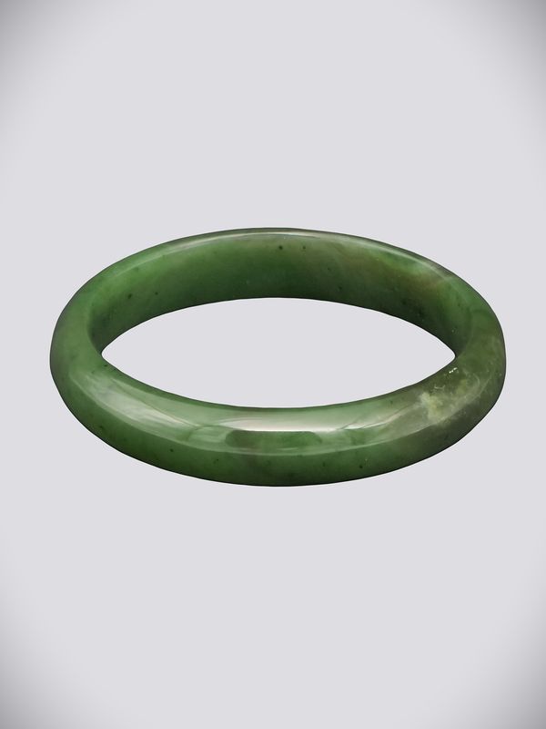 Moko Pounamu Solid Bangle NZ Genuine Kahurangi Greenstone - Aranui 57mm