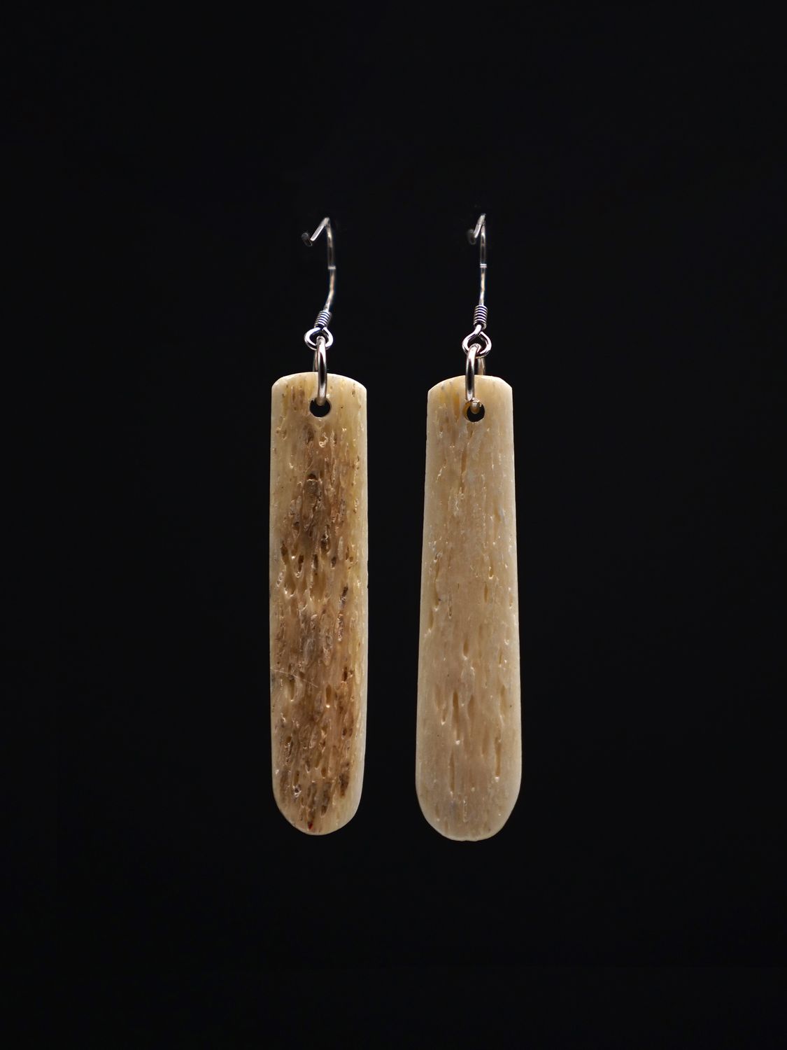 Moko Pounamu Whale Bone and Silver Drop Earrings 12704 Moko Pounamu Whale Bone and Silver Drop Earrings 12704