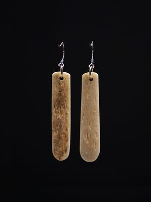 Moko Pounamu Whale Bone and Silver Drop Earrings 12704 Moko Pounamu Whale Bone and Silver Drop Earrings 12704