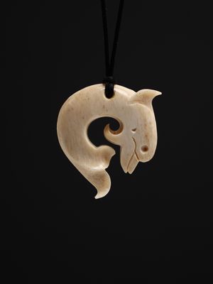 Moko Pounamu Dolphin Whale Bone Carving - Aihe Moko Pounamu Dolphin Whale Bone Carving - Aihe