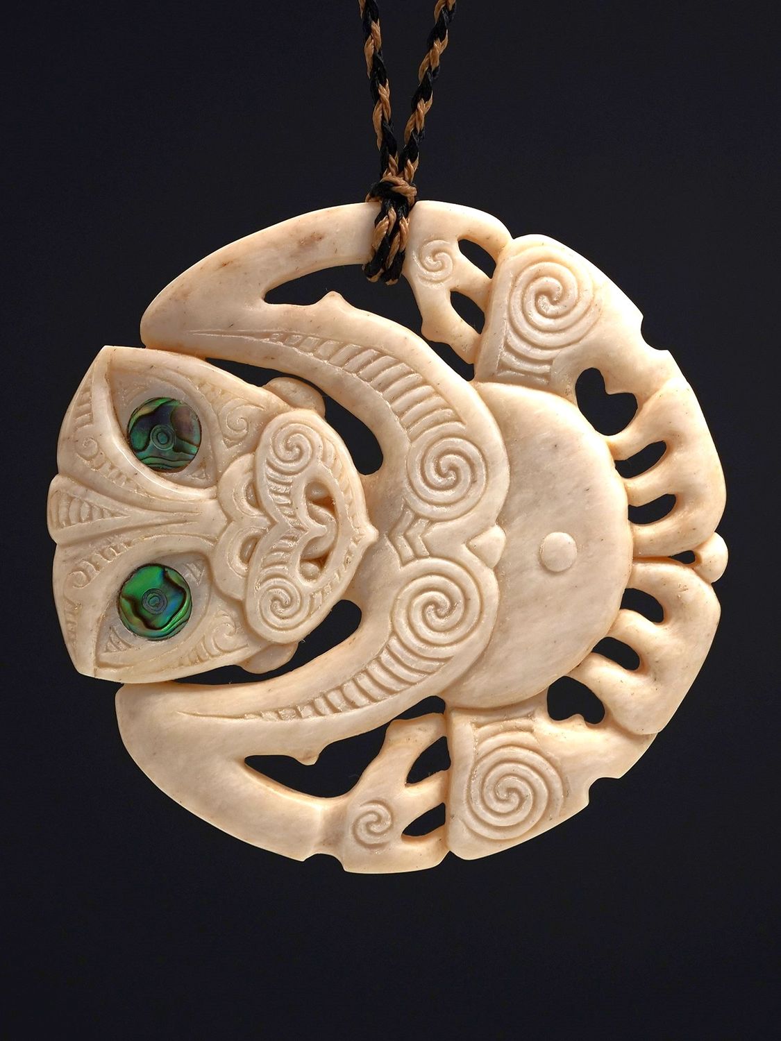 Moko Pounamu Hei Tiki Genuine Whale Bone Carving - Kaikainui Moko Pounamu Hei Tiki Genuine Whale Bone Carving - Kaikainui