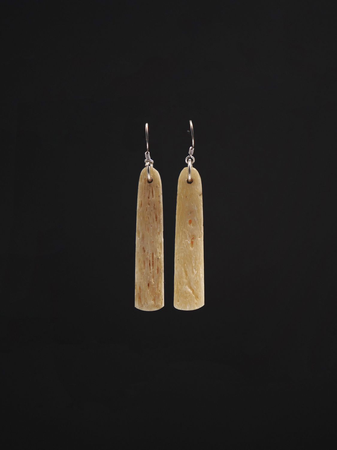 Moko Pounamu Whale Bone and Silver Drop Earrings 12853 Moko Pounamu Whale Bone and Silver Drop Earrings 12853