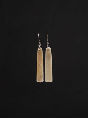 Moko Pounamu Whale Bone and Silver Drop Earrings 12854 Moko Pounamu Whale Bone and Silver Drop Earrings 12854