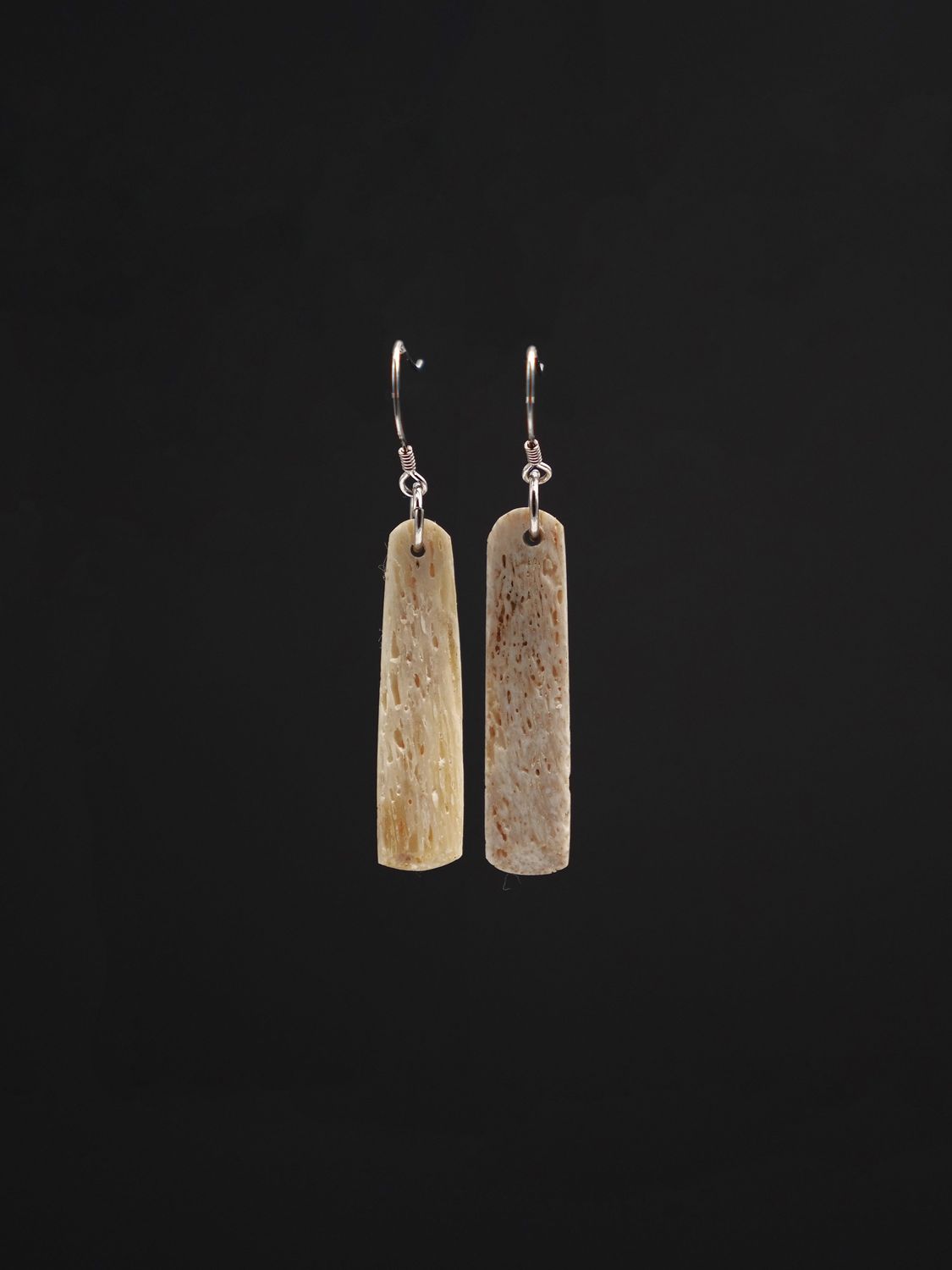 Moko Pounamu Whale Bone and Silver Drop Earrings 12859 Moko Pounamu Whale Bone and Silver Drop Earrings 12859