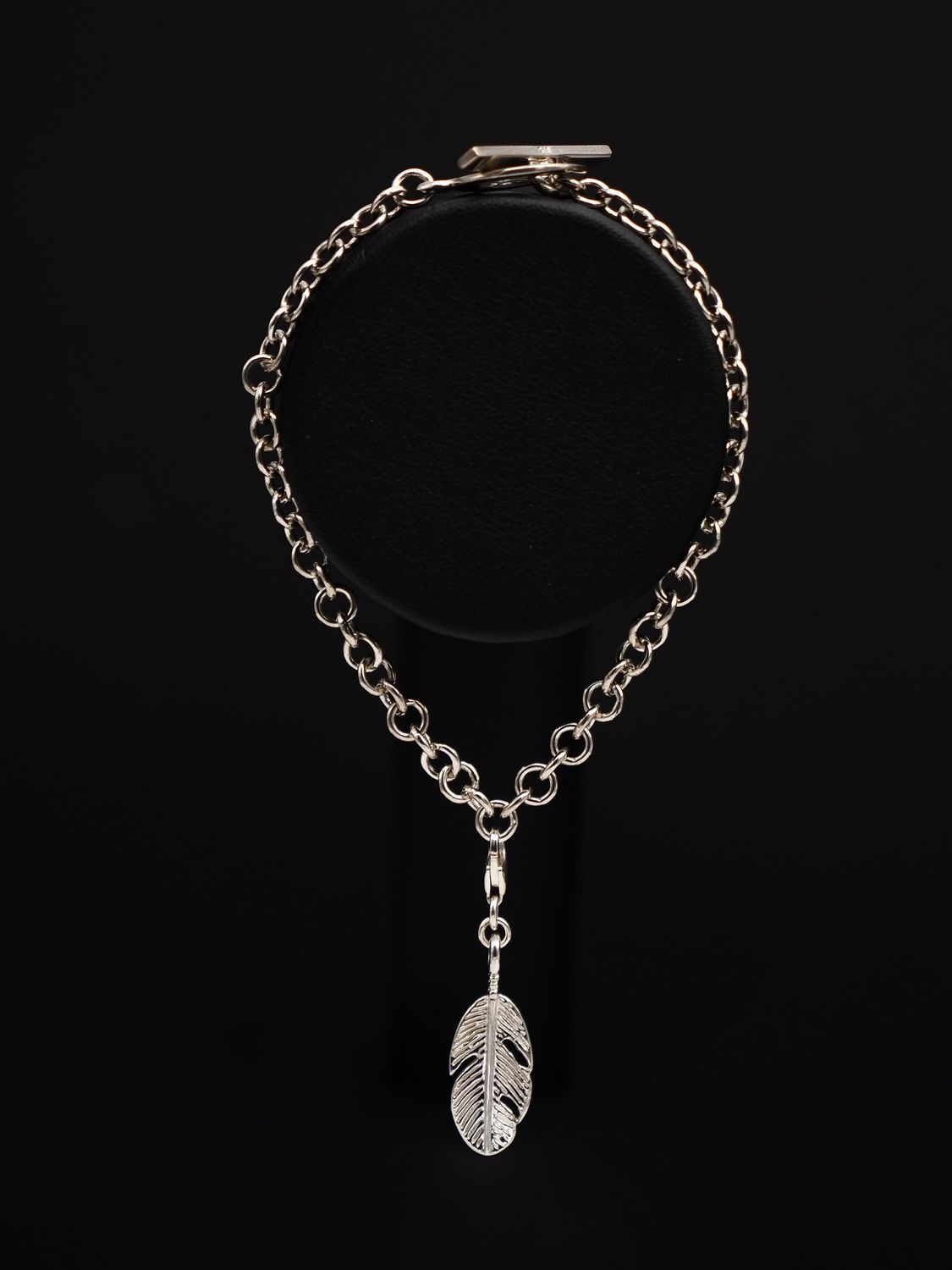 Moko Pounamu Sterling Silver Fob Bracelet with Feather Charm