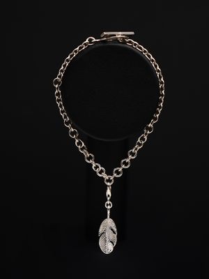 Moko Pounamu Sterling Silver Fob Bracelet with Feather Charm Moko Pounamu Sterling Silver Fob Bracelet with Feather Charm