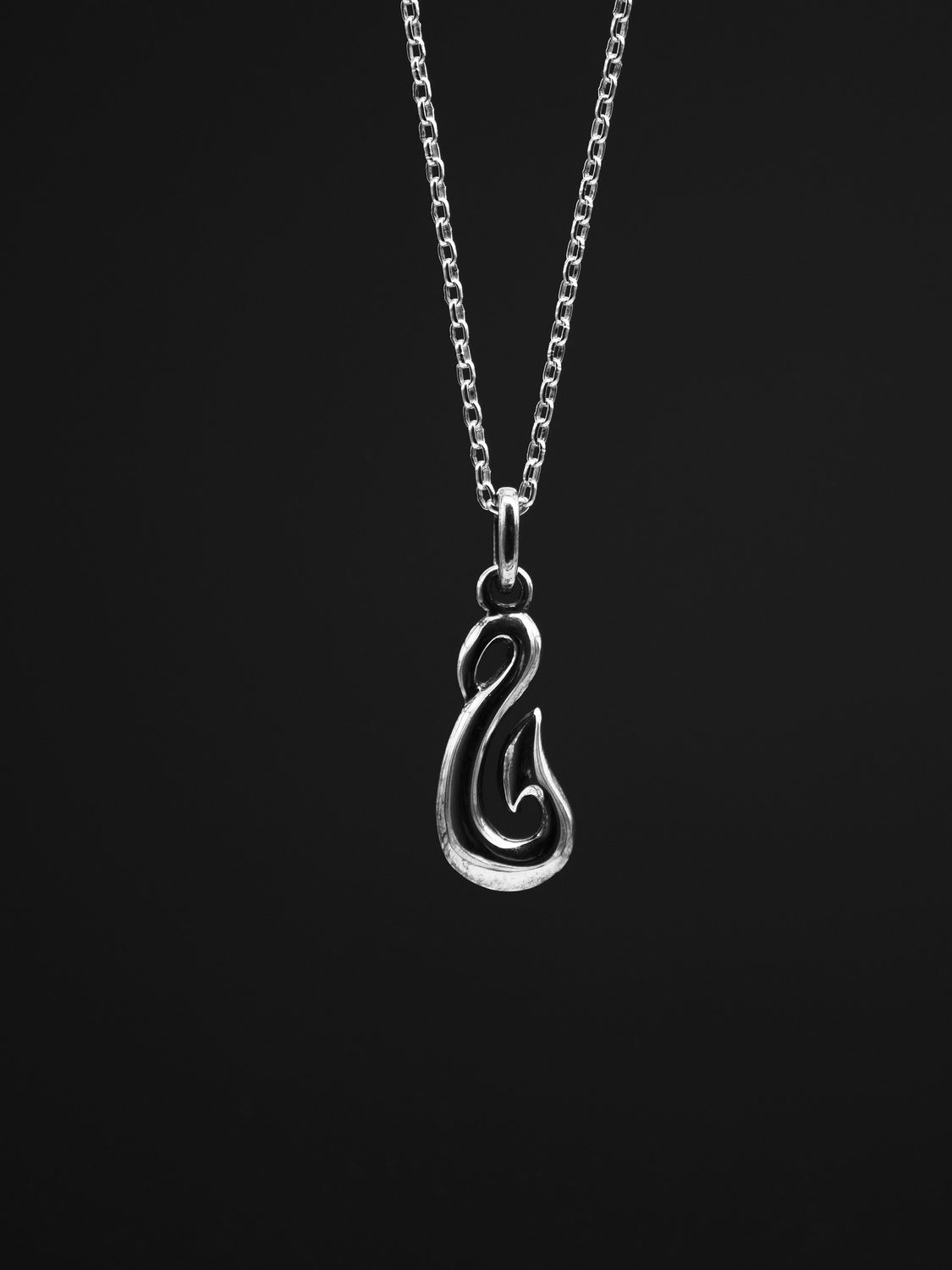 Moko Pounamu Sterling Silver Hei Matau Charm Necklace Moko Pounamu Sterling Silver Hei Matau Charm Necklace