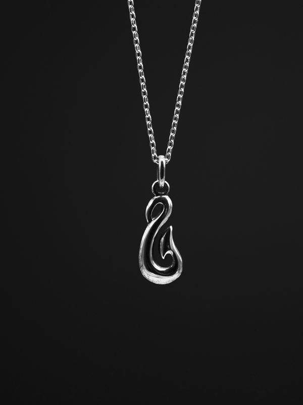 Moko Pounamu Sterling Silver Hei Matau Charm Necklace Moko Pounamu Sterling Silver Hei Matau Charm Necklace