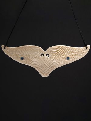 Moko Pounamu Whale Tail Genuine Whale Bone Carving - Maimai Moko Pounamu Whale Tail Genuine Whale Bone Carving - Maimai