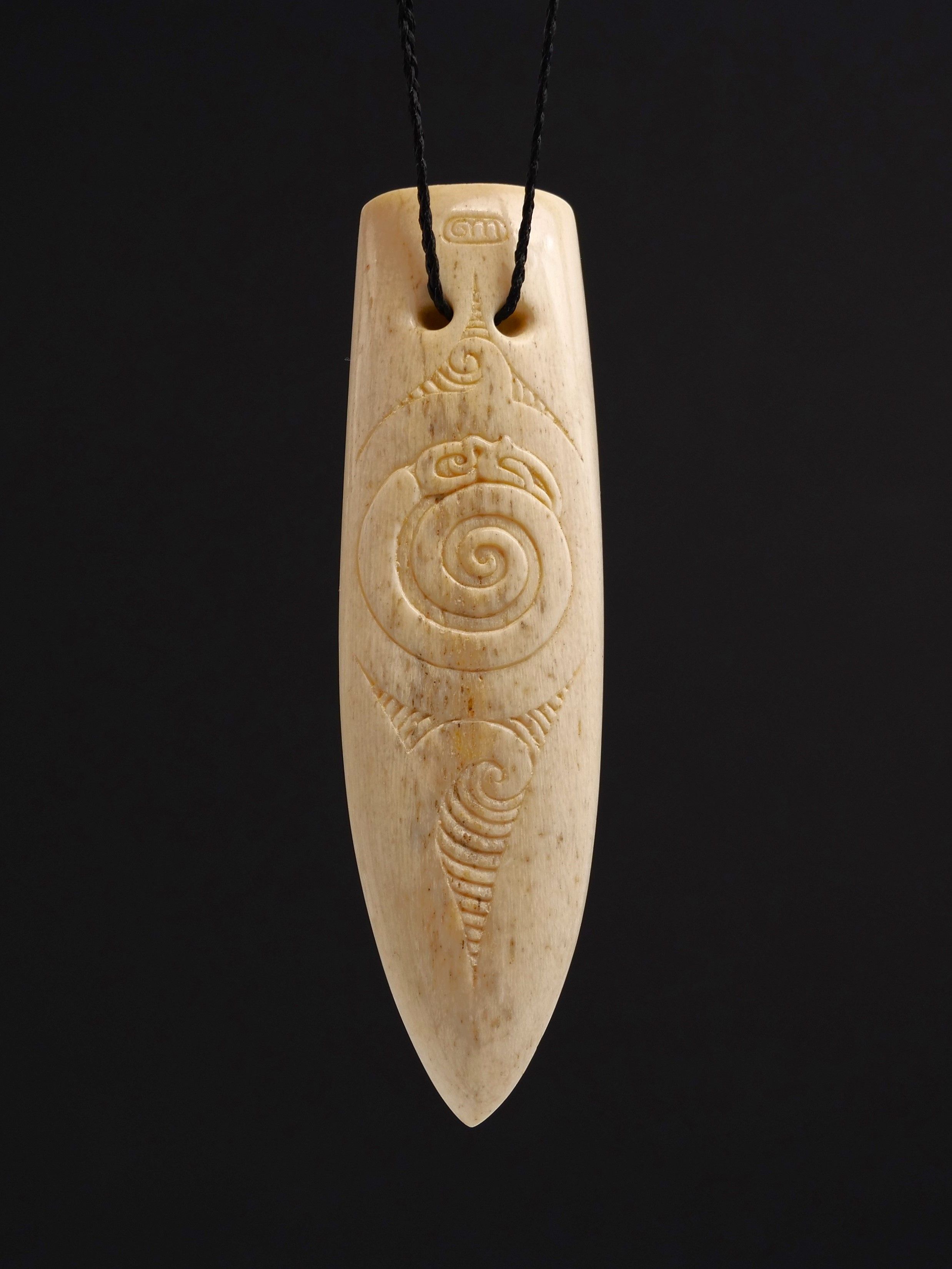 Moko Pounamu Rei Niho Genuine Whale Bone Carving - Reka