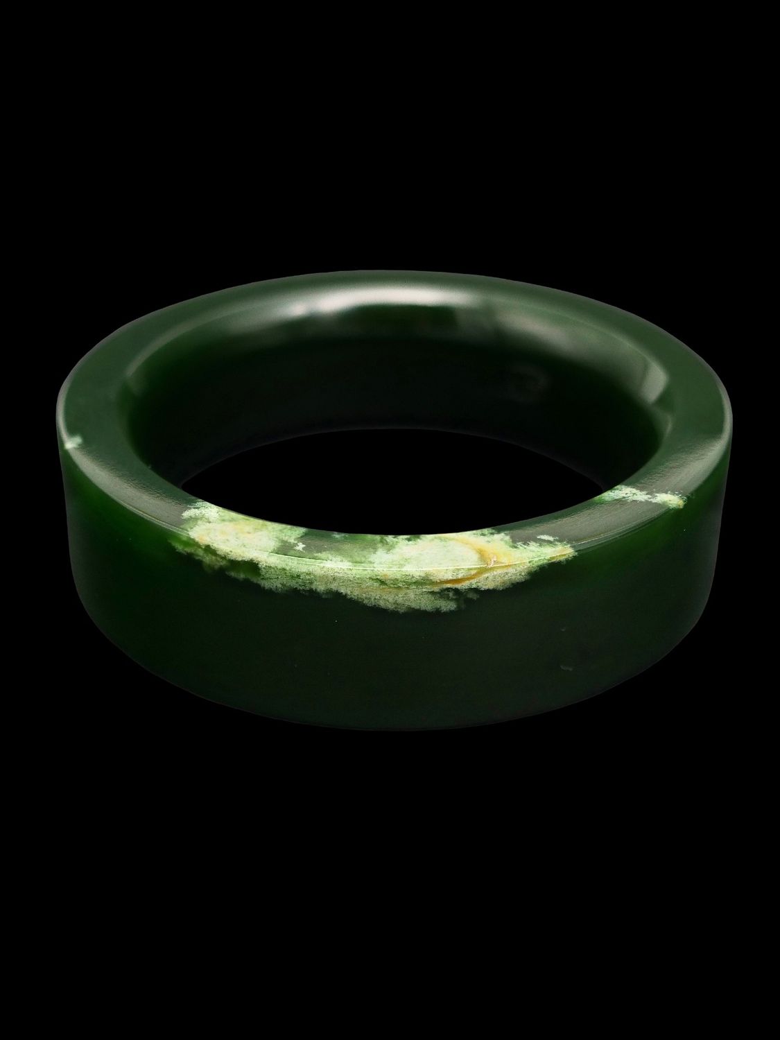 Moko Pounamu Solid Bangle NZ Genuine Kahurangi Putiputi (Flower) Greenstone - Waitikiri 62mm