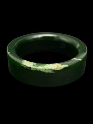 Moko Pounamu Solid Bangle NZ Genuine Kahurangi Putiputi (Flower) Greenstone - Waitikiri 62mm